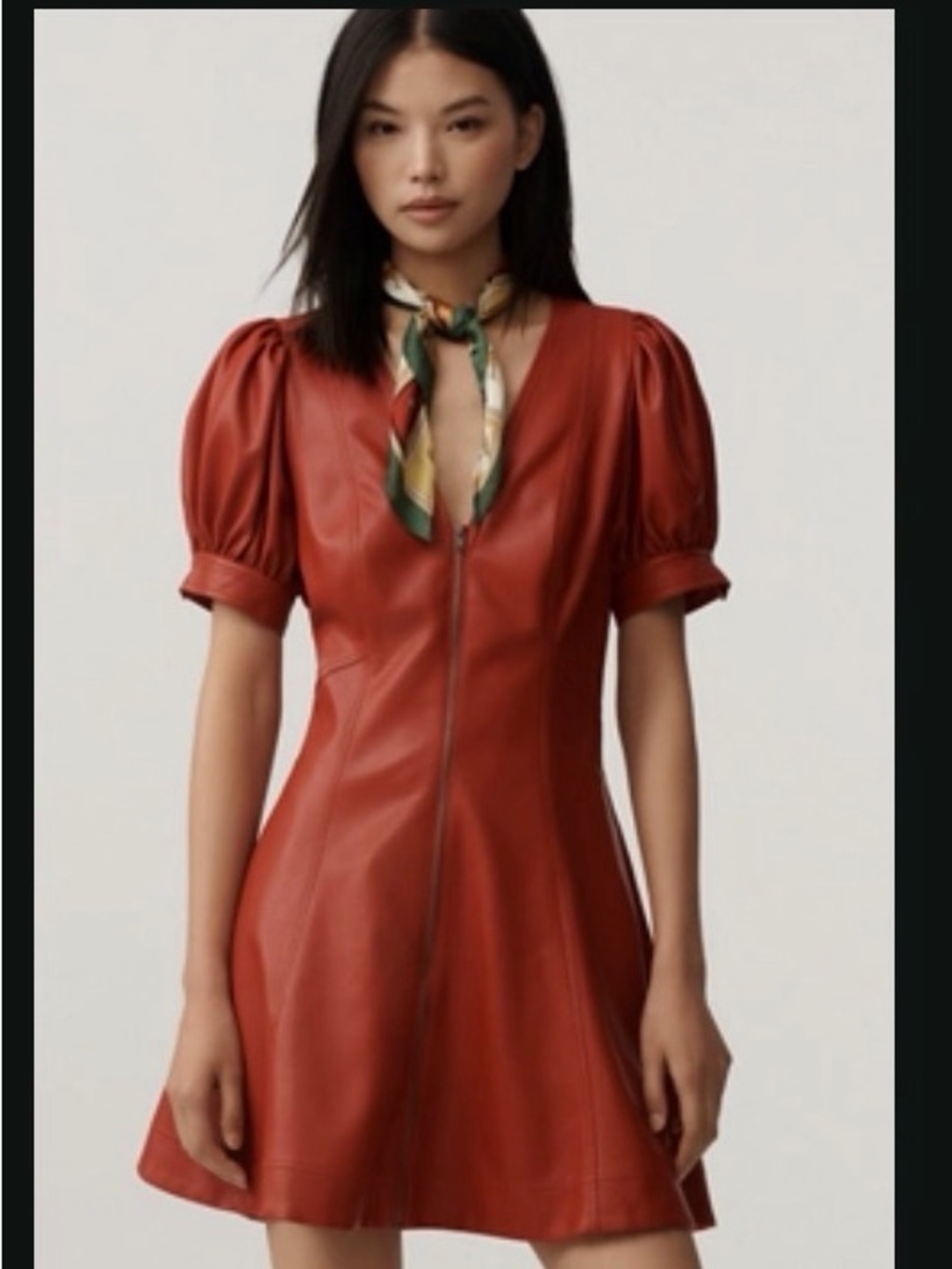 Pilcro Women’s Short Puff-Sleeve Faux Leather Zip-Front Mini Dress